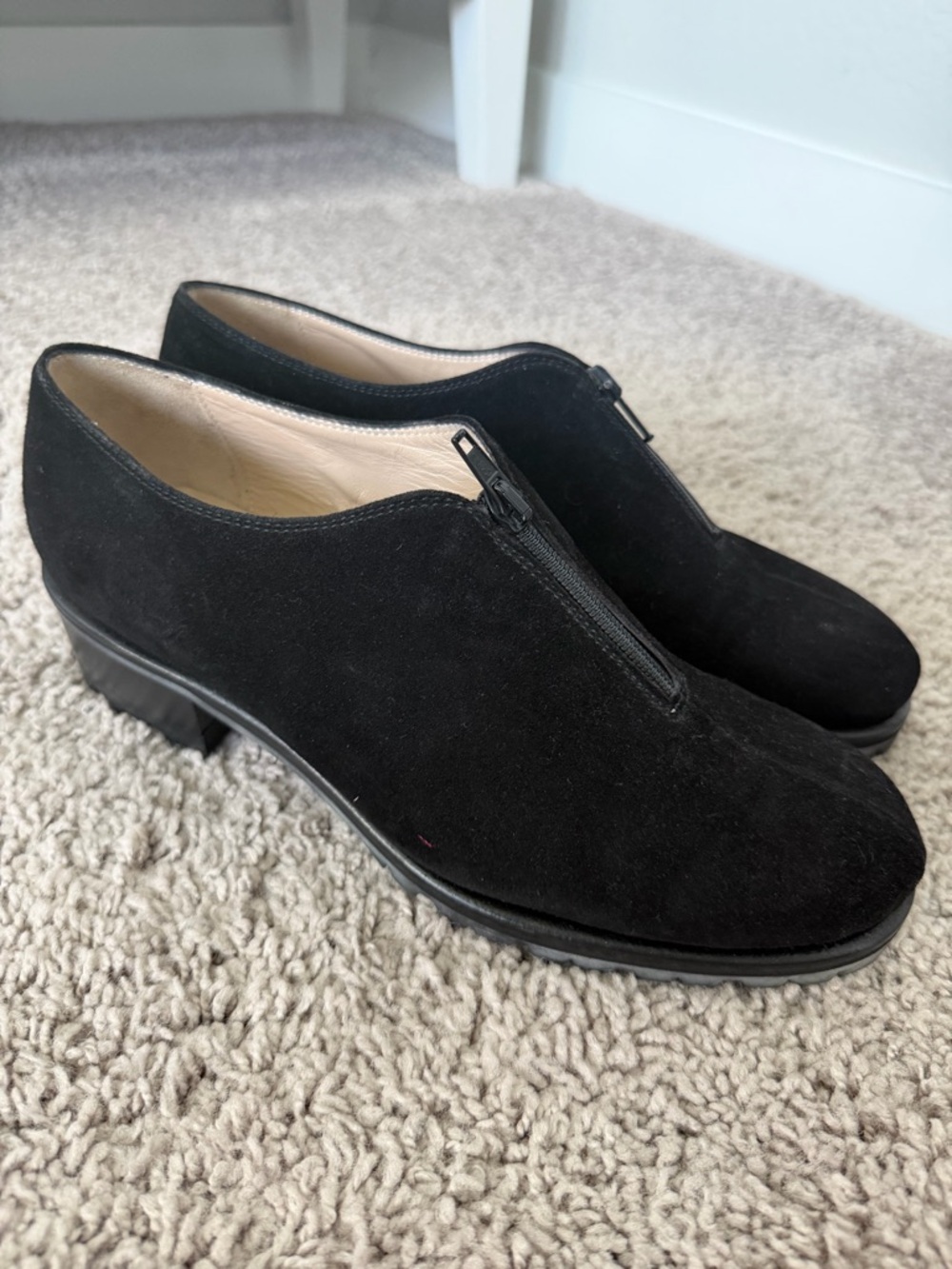 Jenny B Varda black suede front-zip loafer